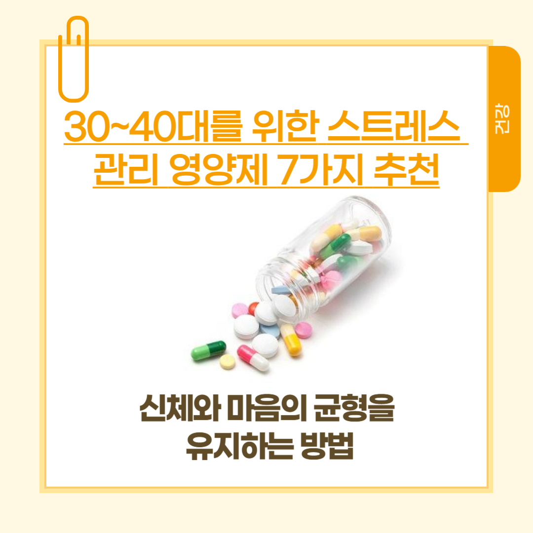 [건강] 30~40대를 위한 스트레스 관리 영양제 7가지 추천 : 건강한 삶을 위한 비밀 무기